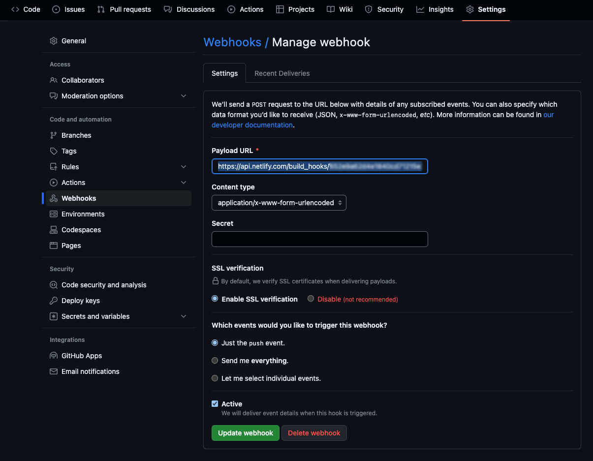 Add Github webhook
